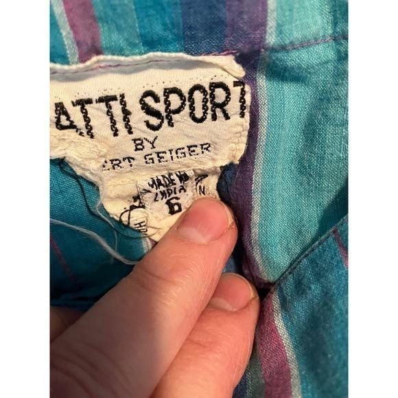 Vintage Plaid Cotton Dress Blue Purple Pink Plaid Puff sleeves Tie back Sz 8 - Picture 9 of 12